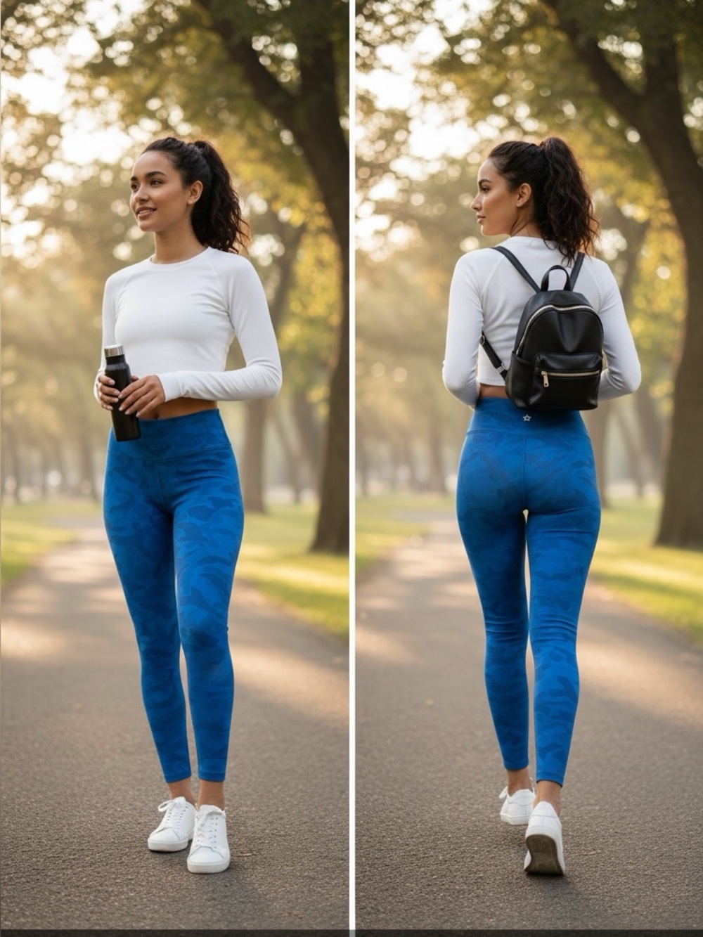 👛 (ANY 2/$20) TUFF ATHLETICS High Waisted Blue Patterned Leggings, Large